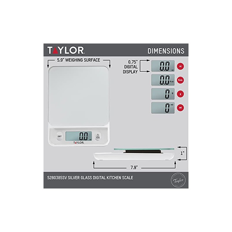 Taylor Glass Top Food Scale with Touch Controls, 11 lb