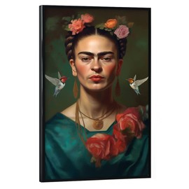 artboxONE Poster with Black Frame 30 x 20 cm Floral Frida Kahlo Colour Picture Frida Kahlo Flowers Fine Art