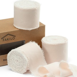 Burgundy Chiffon Ribbon for Gift Wrapping, FAKILO Fringe Ribbon 3 Rolls 1.5 Inch x 65 Yards Vintage Ribbon Set for Wedding Invitations, Birthday/Holiday Party Decorations, Bridal Bouquets