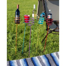 Sunnydaze Outdoor Yard Drink Holder Stakes, Heavy Duty, Set of 6, Multi Colored