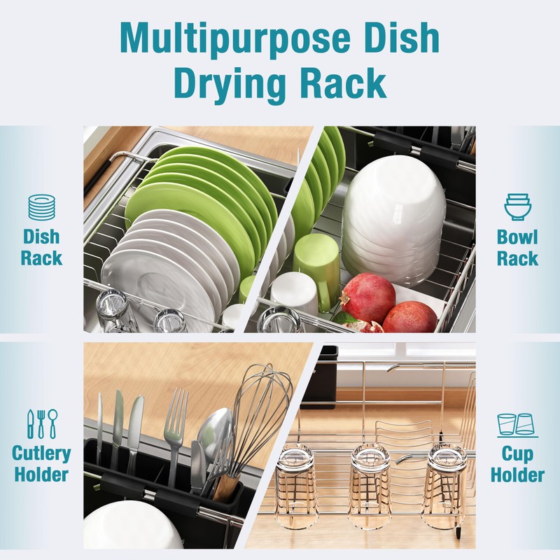 JASIWAY Dish Drying Rack in Sink, Expandable Stainless Steel Dish