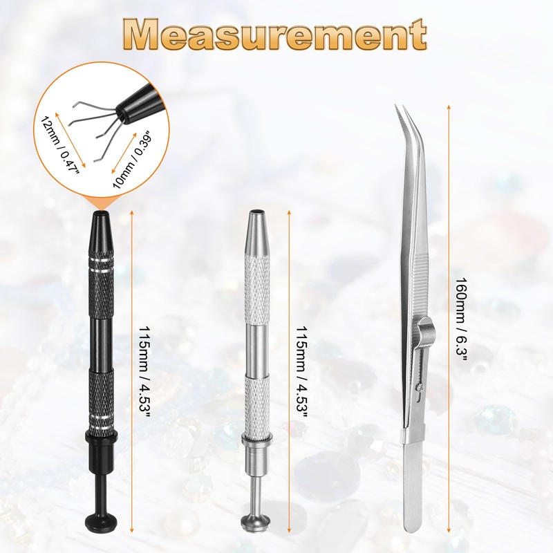 HARFINGTON 3pcs Diamond Tweezer Holder Pick Up Tool Set Stainless