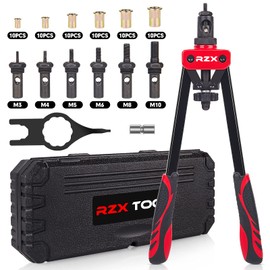 RZX 14" Rivet Nut Tool, Hand Riveter Gun Blind Rivet nut ，Insert rivnut Rivet Setter Kit with M3 M4 M5 M6 M8 M10 Metric 6 Mandrels and 60pcs Rivnuts, Labor-Saving Design, with Rugged Carrying Case