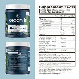Organifi Green Juice - Powder Supplement with Organic Spirulina, Ashwagandha, and Chlorella - Helps Achieve Fitness Goals and Reduce Cortisol Levels, 30-Day Supply