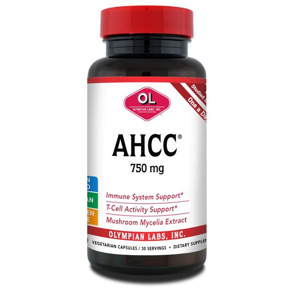 Olympian Labs Premium AHCC Supplement 750mg of AHCC per Capsule – Supports Immune Health, Liver Function, and Natural Killer Cell Activity- 30 Capsules