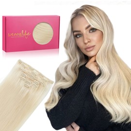 WENNALIFE Clip-In Real Hair Extensions, 70 g, 7 Pieces, 38 cm, Light Platinum Blonde, Real Hair Extensions, Clip-In Extensions, Natural Hair Extensions, Real Hair