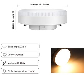 ALQFFHL GX53 LED Light Bulbs 7W, 50W Halogen CFL Replacement, 120V 700 Lumen LED Puck Light, for Under Cabinet Kitchen Counter Exhibition Shop Showroom Ceiling Lighting, 2700K Warm White, Pack of 4