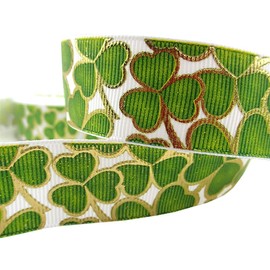 1" Gold Shamrock St Patricks Day Grosgrain Ribbon DIY Hair Bows Crafts 5 Yards