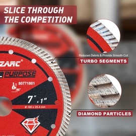 EZARC 7 inch Turbo Diamond Saw Blades for Angle Grinder, 7" Diamond Blade for Fast Cutting Concrete Granite Marble Brick(1-Pack)
