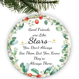 Friends Christmas Ornaments 2024, Friendship Ornament for Women, Unique Friendship Gift for Best Friend- Good Friends are Like Stars, 3 inch Acrylic Round Christmas Tree Hanging Ornament