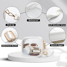 Clear Crossbody Bag, PVC Clear Purse Stadium Approved, Adjustable Strap Shoulder Transparent Bags for Concerts Sports Events (White)