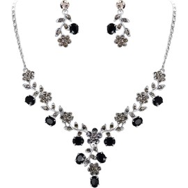EVER FAITH Cristal Austriaco Bola de Boda Flor Hoja Collar Pendientes Conjunto Iridiscente