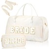 Bulyoou 2 Pcs Duffle Bag for Travel Bride Groom Duffle Bag with Shoes Compartment Chenille Letter Bag for Honeymoon Wedding(White, Bride)