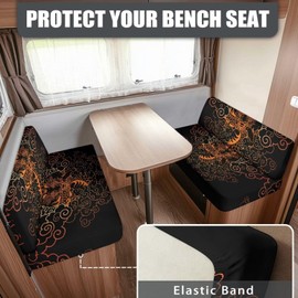 Guevoxuh Vintage Orange Dragon Pattern RV Dinette Cushions Covers with 1 Backrest Cover & 1 Bench Cover RV Stretch Sofa Seat Slipcovers Home & Kitchen Accessories Fit Most RV