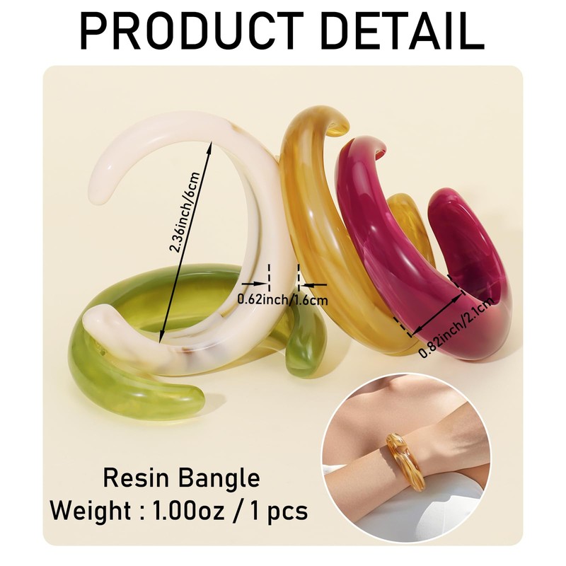 Firstmeet Chunky Bold Open Cuff Acrylic Bangle - Oversized Wrist