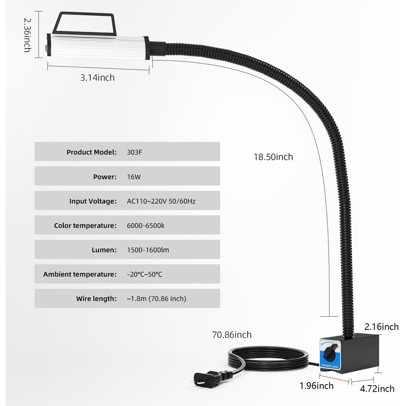 Youtemei Lathe Led Work Light Magnetic Waterproof Gooseneck Lamp Mechanic