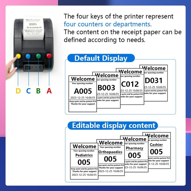 KOQICALL Ticket Dispenser Take a Number 57mm Receipt Ticket Thermal