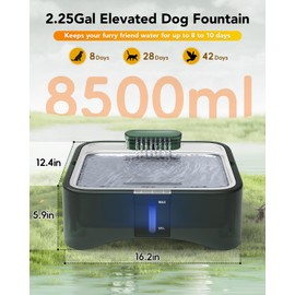 UPSKY 2.25Gal Elevated Dog Water Fountain, 4 Heights Adjustable Pet Fountain for All Dog Sizes, 304 Stainless Steel Tray Indoor Drinking Dispenser with Ultra-Quiet Pump & 4 Replacement Filters Green