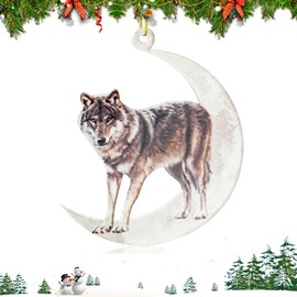 Christmas Tree Decorations, Acrylic Christmas Tree Ornaments, Double-Printed Animal Hanging for Christmas Tree, Home Decor, Children's Gifts (Wolf)