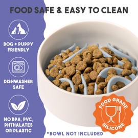 Awoo Great Vibes - Silicone Slow Feeder for Dog Bowls Over 5.5 Inches - Non-Slip, Wet and Dry Food-Compatible Pet Dish with Suction Cups - Extends Mealtime for Fast Eaters - Dishwasher Safe (Mauve)