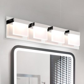 ASD 4 Light 24 Inch LED Bathroom Vanity Light - Modern Dimmable 23W 3000K-5000K Adjustable Up and Down Vanity Lights, Bright Acrylic Wall Light Fixtures Over Mirror - Chrome, ETL Listed