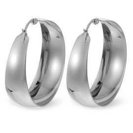 MBAIYO 1 Pair 40mm Wide Hoop Earrings for Women, Thick Silver Hoop Earrings Lightweight Big Silver Plated Earring Jewelry Gift for Women