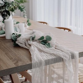 5 Packs Cheesecloth Table Runner, Rouhuhura 13Ft Boho Gauze Table Runner 35" x157”Cheese Cloth Table Runner Bulk for Wedding Engaged Baby Shower Birthday Party Decoration (White)