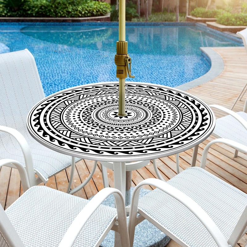 Round Outdoor Tablecloth with Umbrella Hole Waterproof Patio Table Covers