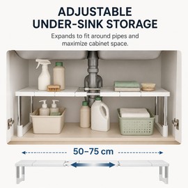 Adjustable Under Sink Storage Rack for Kitchen & Bathroom – Expandable Space-Saving Cabinet Organizer for Daily Essentials