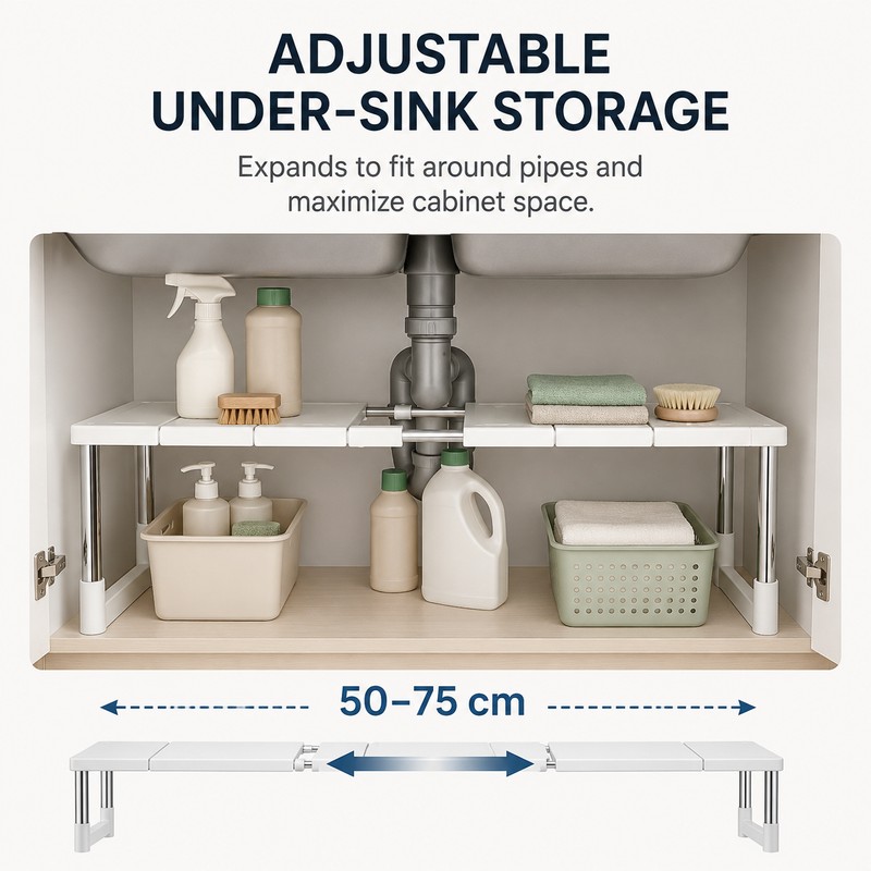 Adjustable Under Sink Storage Rack for Kitchen & Bathroom –
