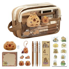 Pmueuff Capybara Pencil Case, Kawaii Capybara Stationery Set with Pens, Stickers, Notes, Pins and Pendants, Capybara Stationery Box, Cabibara Stuff Gifts for Boys Girls