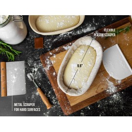 Kook Banneton Bread Proofing Set, Artisan Sourdough Bread Making Kit, 9.8 Inch Rattan Baskets and Liners, Metal & Plastic, Scrapers, Scoring Lame & Case, 4 Extra Blades, Set of 2, Oval