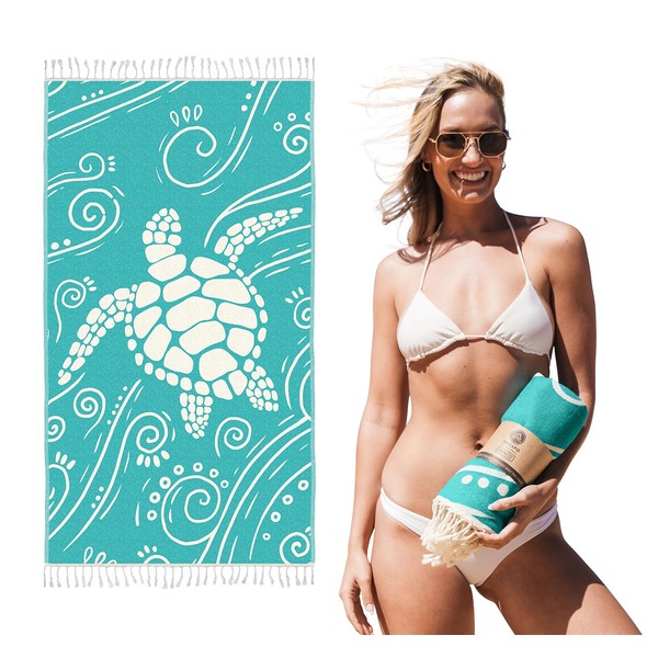 WEKAPO Turkish Beach Towel 39"x71" Oversized, 100% Cotton, Ultra Absorbent
