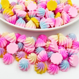 100 pcs Mini Cookie Cream Flatback Resin Charm,Fake Candy Whipped Cream Realistic Dessert Cracker Model for DIY Scrapbooking Embellishment Phonecase Hair Clip Jewelry Craft