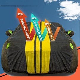 AUQDD 6-Layers Premium SUV/MPV Full Padded Car Cover Waterproof All Weather Weatherproof UV Sun Protection Snow Dust Storm Resistant Outdoor Exterior Custom Form-Fit with Straps 198"-208" Yellow