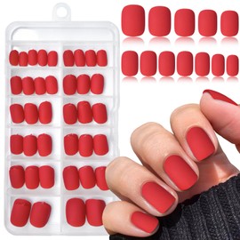 Lifextol 120PC Red Square Press on Nails Short Red Fake Nails Press ons Acrylic Nails Press on Nail for Women, 12 Size Matte Stick on Nail Petite Press on False Nail Tips Pack&5PC Sticky Tab