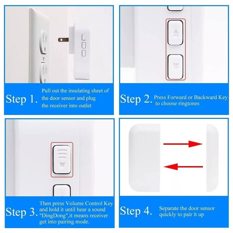 Sanjie Wireless Alert Door Chimes with 4 Sensors for Business/Home
