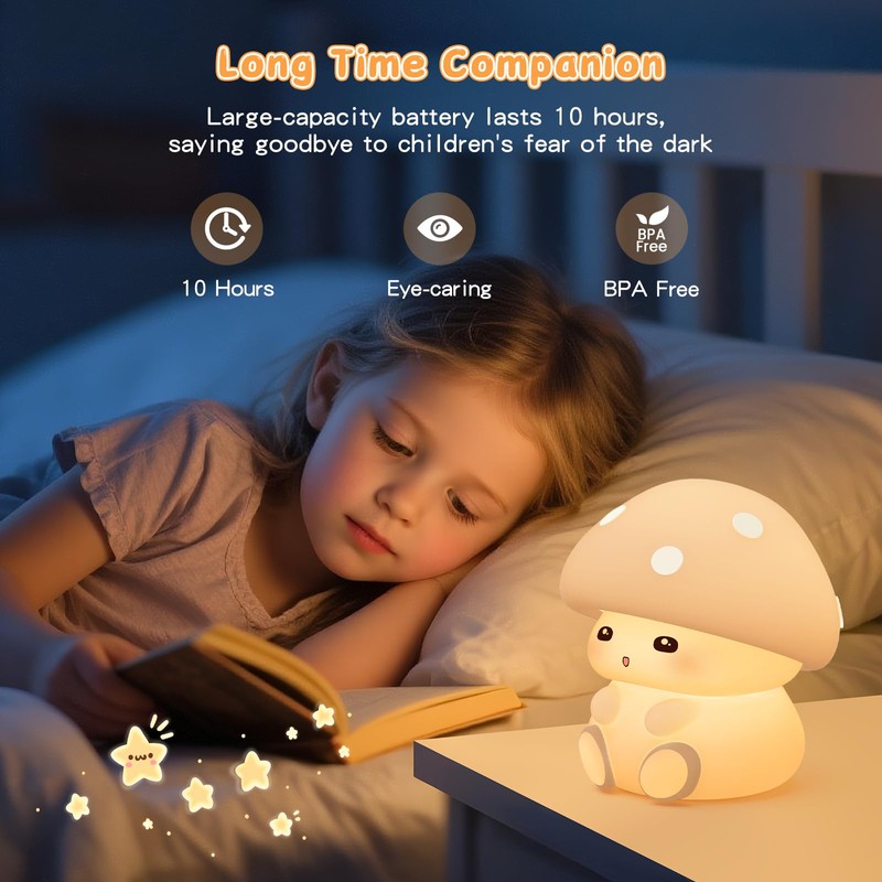 Mushroom Night Light for Kids Room 7 Colors 3 Brightness