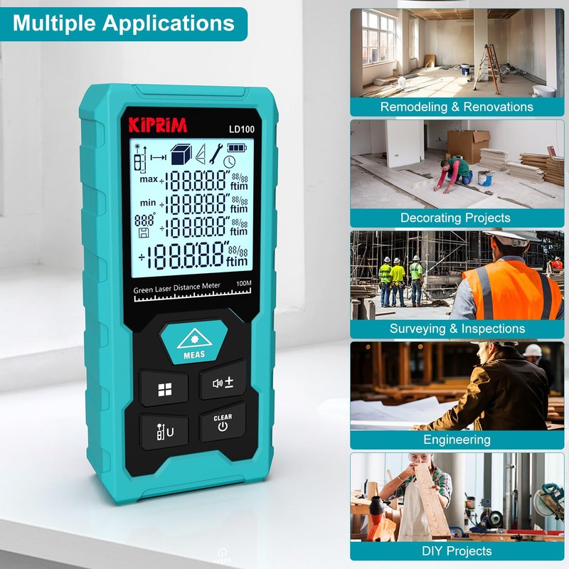Kiprim Green Laser Distance Meter, 328ft Measuring Tool with USB
