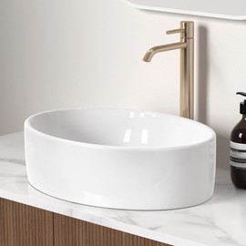 KES Bathroom Vessel Sink, White Oval Vessel Sink, Bathroom Sink Countertop Modern Ceramic Above Counter Bathroom Vanity Sink, BVSO127
