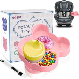 Car Seat Snack Tray - Travel Tray for Kids Car Seat, Stroller, Booster and Anywhere with a Cup Holder, Toddler Road Trip Essentials Food Plate for Snacks, Toys, Entertainment (Pink)