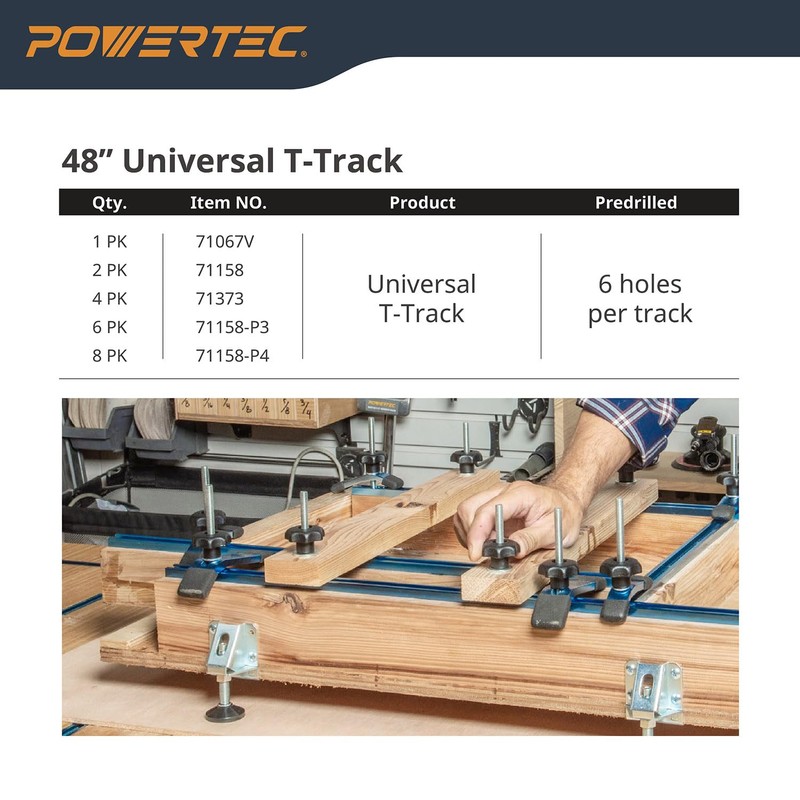 POWERTEC 71170 17-Piece Universal T-Track Kit w/ 48-Inch T Track