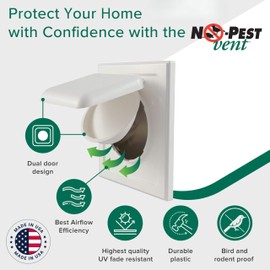 No-Pest Vent 6" Dual Door Exhaust Vent Cover – Outdoor Vent Cap for Bathroom Fans & Range Hoods – Pest Proof, Energy Efficient, Not for Dryer Use (White, 6 inch W/O Duct Tube)