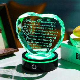 YWHL Wedding Anniversary Crystal Heart Gifts for Couple Parents, Happy Anniversary Marriage Gifts for Wife Husband Him Her Men Women with LED Base Happy Anniversary Presents for Girlfriend Boyfriend