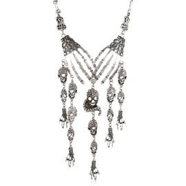 Skeleton Skull Hand Bone Necklace Punk Gothic Festival Party Costume Pendant Jewelry for Women and Girls (Silver)