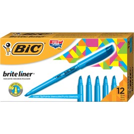 BIC Brite Liner Highlighter, Chisel Tip, Fluorescent Blue Ink, 12 per Pack (BL11-BE)