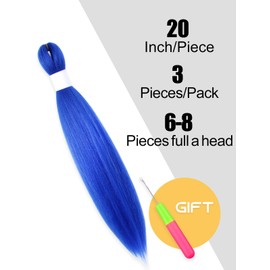 KAVSORAPI Blue Braiding Hair 20 Inch Pre Stretched Hair Colored Short Straight Crochet Braids Yaki Texture Synthetic Hair 3 Packs (Blue)