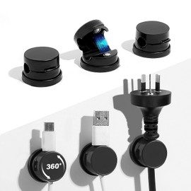 BZLMEAL 6 Pack Magnetic Cable Clips Facilitate Cable Management, 360° Rotating Adjustable Cord Organizer Cable Holder Keeper for Desktop, Nightstand, Wall, Phone, Car, Home & Office. (Black)