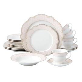 Joseph Sedgh Collection "Sandra" 20-Piece Bone China Dinnerware Set, Service for 4, Blush Pink and Gold