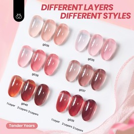 Beetles Jelly Gel Nail Polish Set - 6 Colors Fall Sheer Gel Polish Kit Nude Pink Red Brown Gel Translucent Effect Soak Off UV DIY Manicure French Nail Art Salon Gift for Girls Women